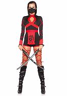 Female ninja (aka kunoichi), costume romper, hood, keyhole, apron